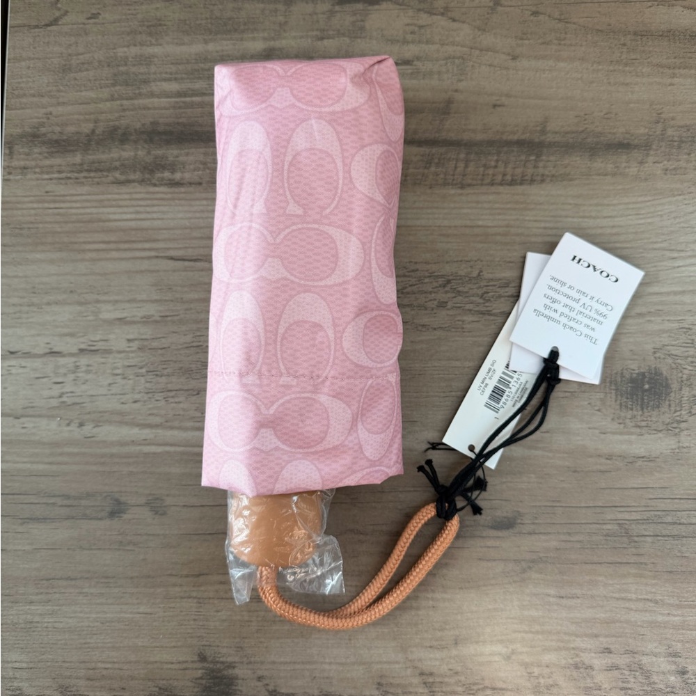 Coach Powder Pink and Tan UV Protection Mini Umbrella In Signature - Picture 2 of 2